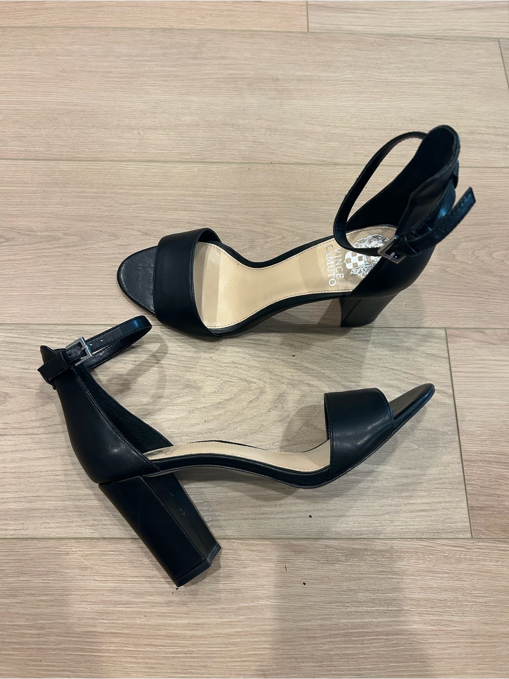 Vince Camuto Black Open‑Toe Ankle‑Strap Block Heels • Size 8.5 👡🖤